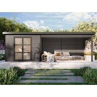 26% Discount! WPC Gartenhaus mit Terrasse Modell Lounge XL 6x3m