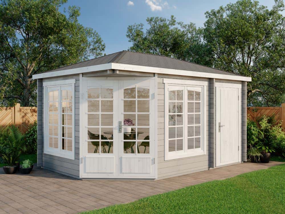 15% Discount! 5-Eck Gartenhaus Josephine mit Anbau