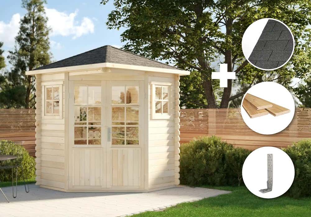 16% Discount! ECO Set - 5-Eck Gartenhaus Sunny A