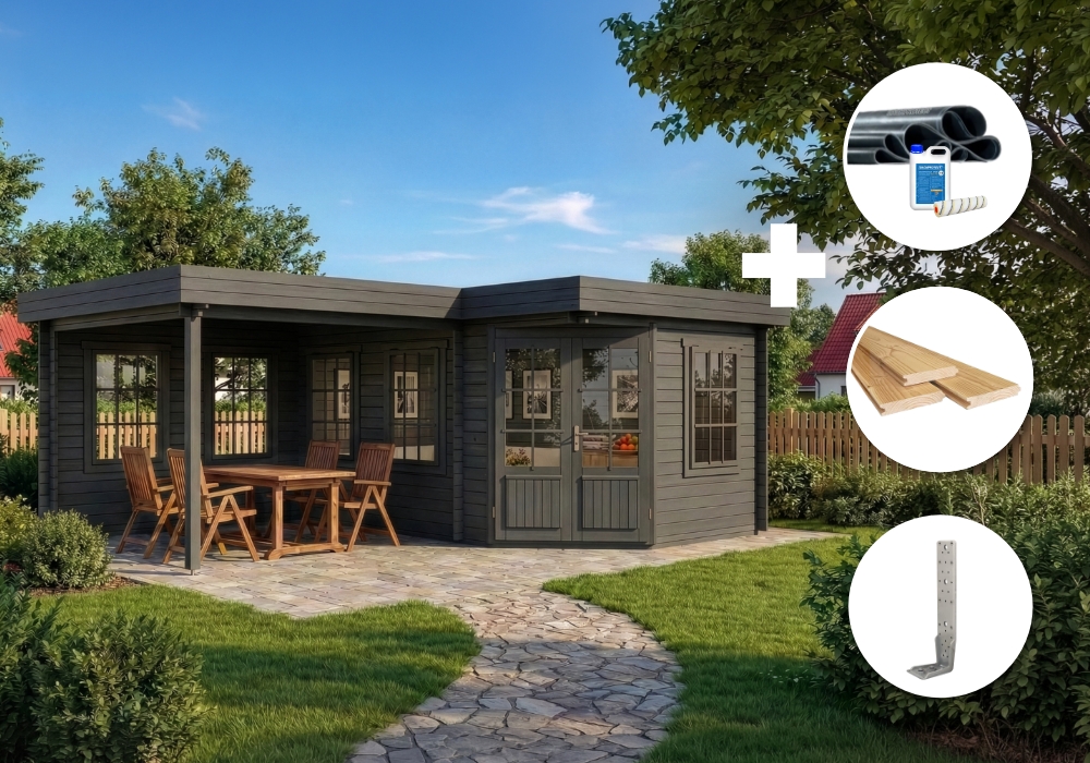ECO Set - 5-Eck Gartenhaus Pepe - grau